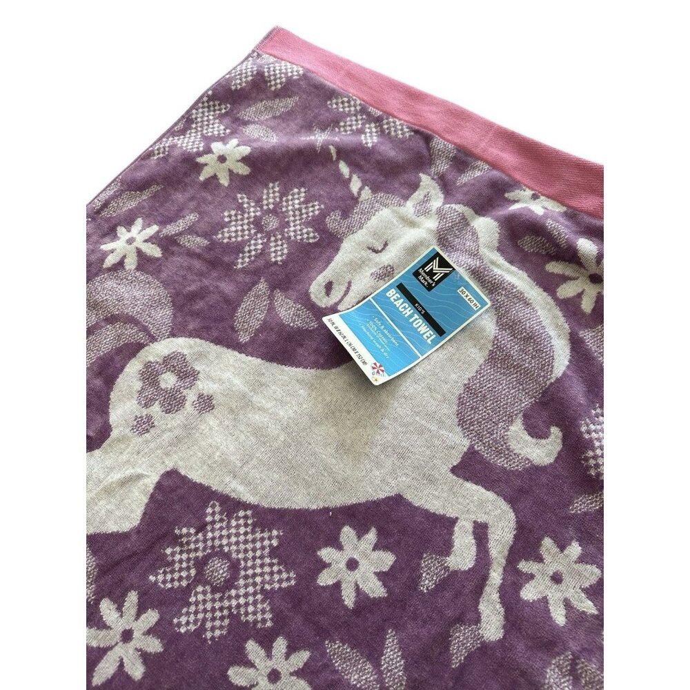 NWT Member's Mark Beach Towel 30x60 Girl’s Cotton Unicorn Purple/Pink